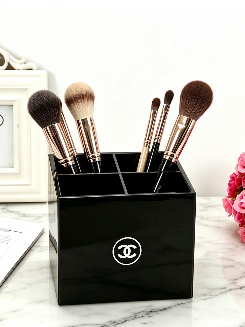 CHANEL Black Acrylic Makeup Brush Storage Organizer